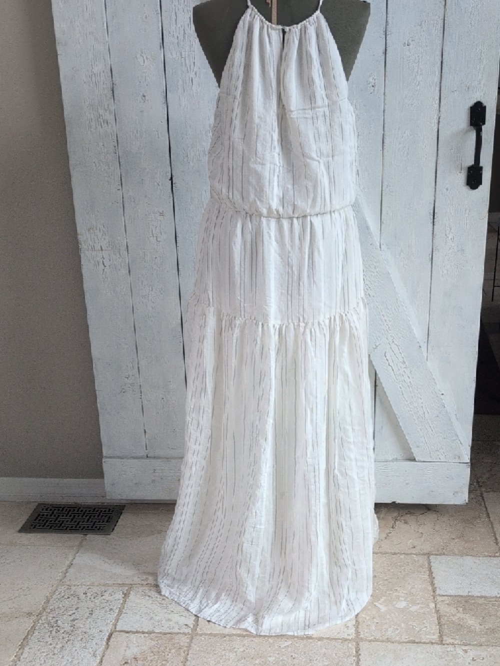 Daniel Cremieux Cream Halter Tiered Maxi Dress - Picture 3 of 6